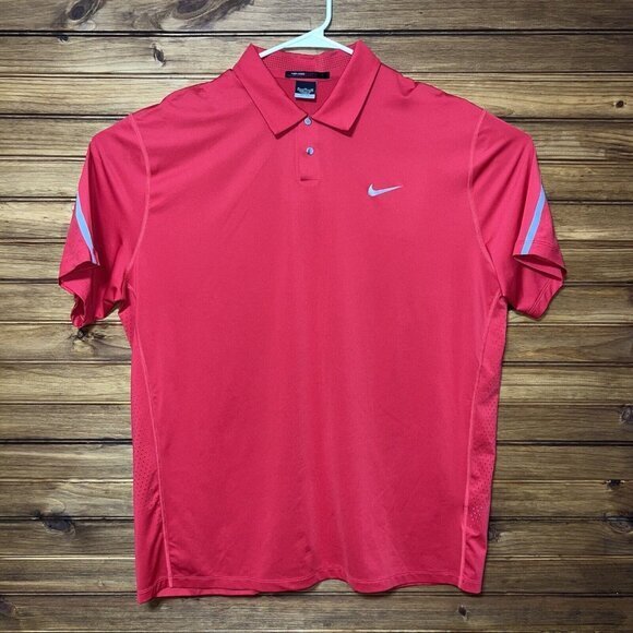 Nike Tiger Woods Collection‎ Golf Polo Shirt Size XL Dri Fit Red Grey Perforated - Picture 1 of 8